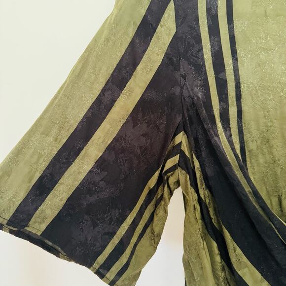 Zara Tie Knot Jacquard Satin Green Black Mini Wrap Striped Retro Dress Sz Large - Picture 6 of 13